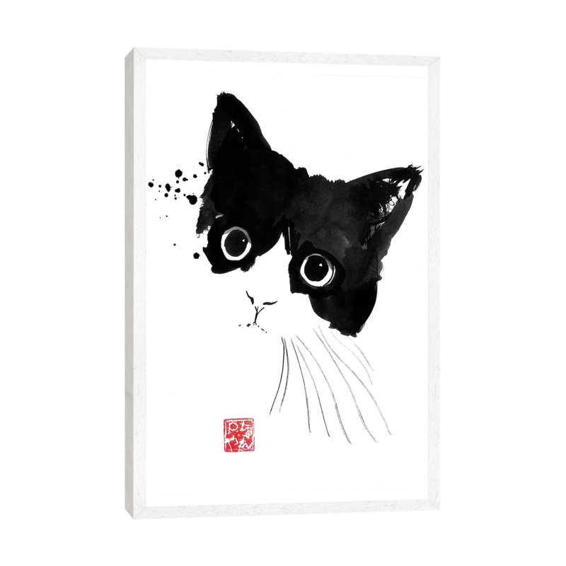 Impish Cat by Péchane - Painting on Canvas, White Framed, 66.04 cm H x 45.72 cm W