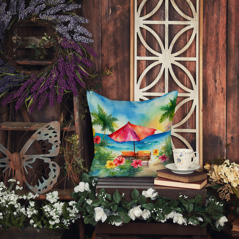 Coussin Hawaii, Hibiscus à l'aquarelle, Carré 14 po