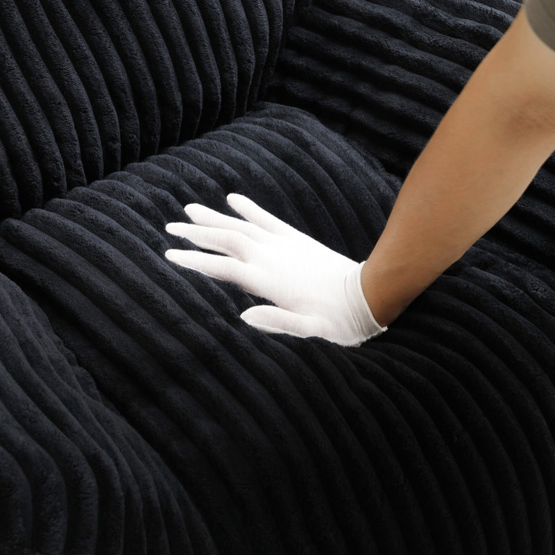Fauteuil à billes noir confortable avec repose-pieds pour la détente multi-pièces, mousse déchiquetée, velours côtelé, repose-pieds de conception moderne, salon, chambre à coucher et dortoir appropriés, rembourrage en mousse, ergonomique