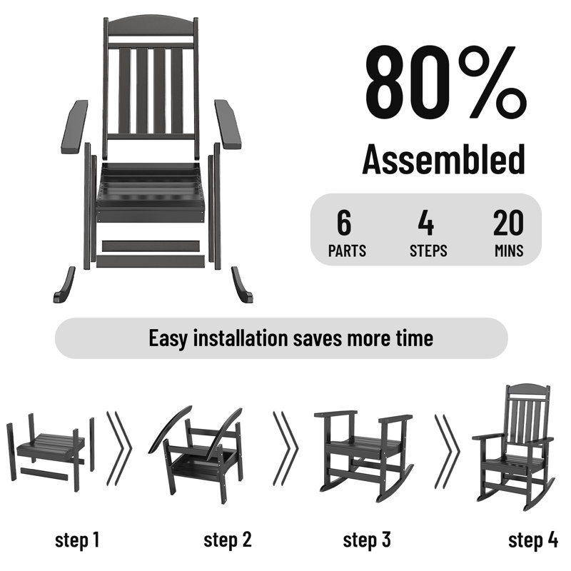 Oxing HDPE Outdoor Rocking Chair, Black