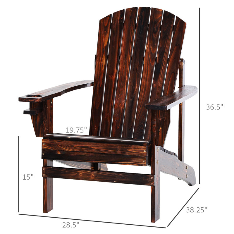 Wooden Chair By - Brown, , Cup Holder, For Patio, Lawn, Deck, Garden, Backyard Fireplace Brown With Holder Weather , Outdoor Fire Pit Stability