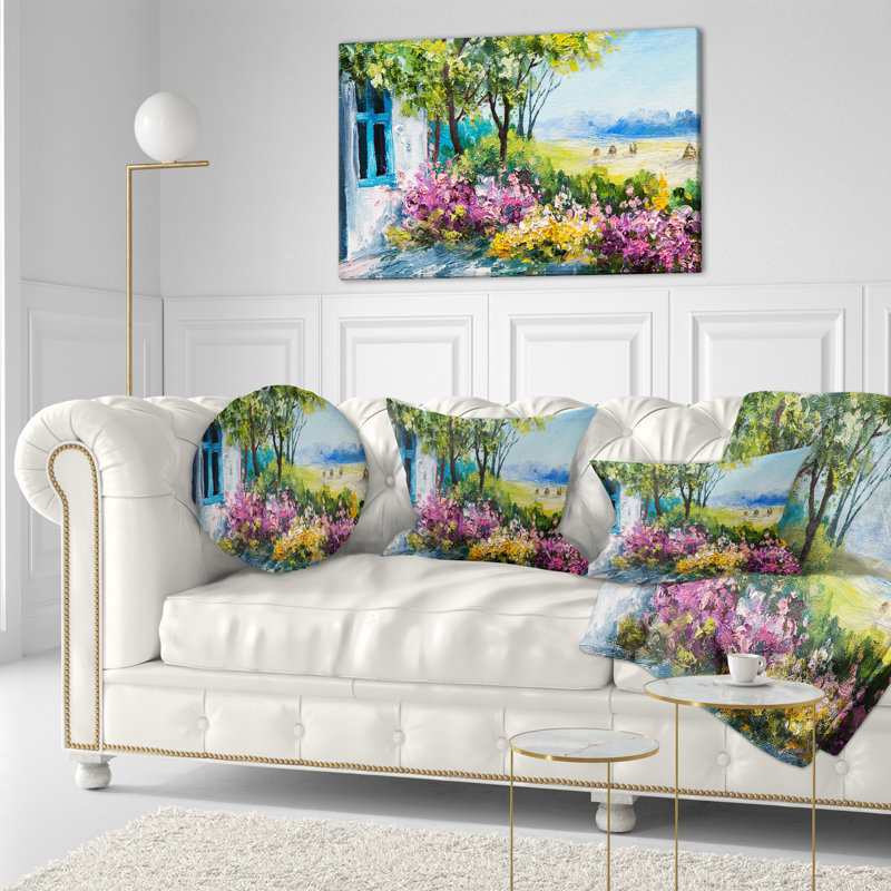 Jardin près de la maison - Coussin décoratif à imprimé paysage