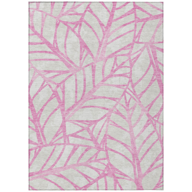 Tapis intérieur lavable à motif floral rose et beige 3 pi x 5 pi