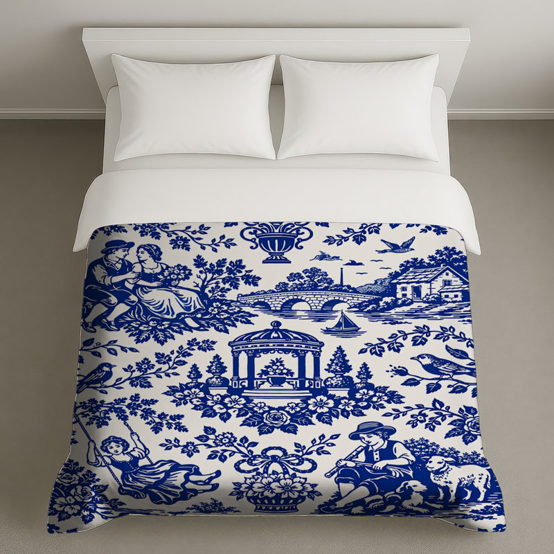 Blue Toile Pattern Duvet Covers, Twin