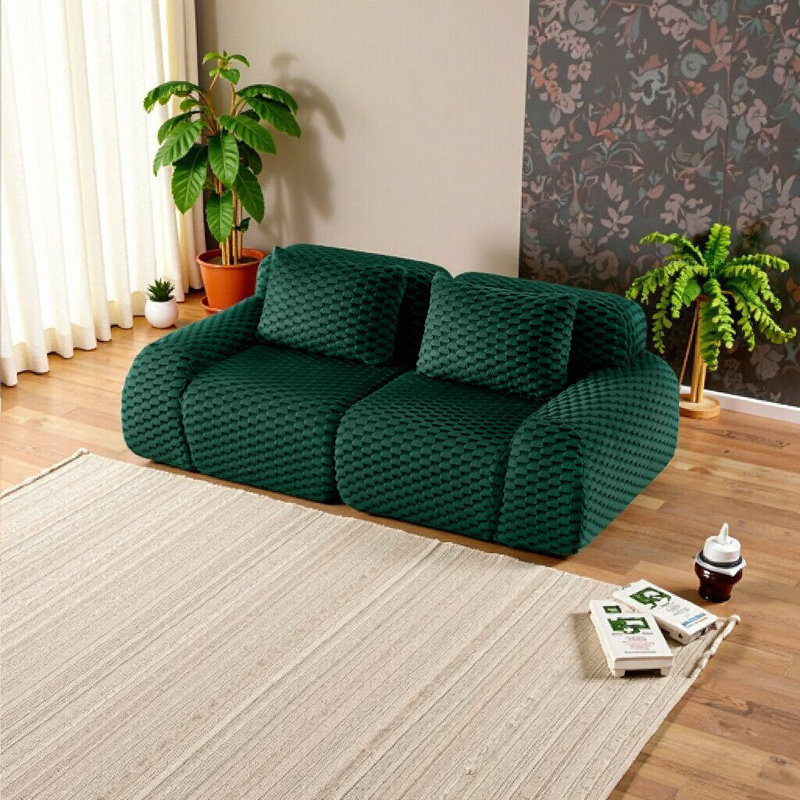 Canapé modulaire moderne de 82 po - Canapé 2 places en flanelle verte surdimensionnée avec assise profonde et sans assemblage, parfait pour le salon