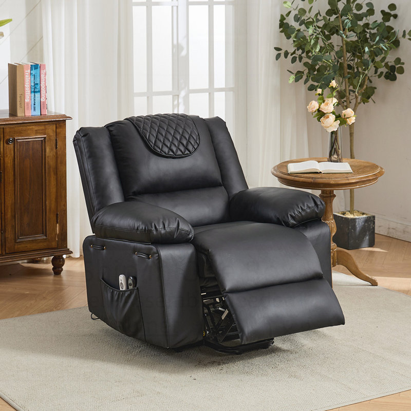 Fauteuil inclinable en polyuréthane chauffant et massant à distance pour le confort et la mobilité des personnes âgées, Noir