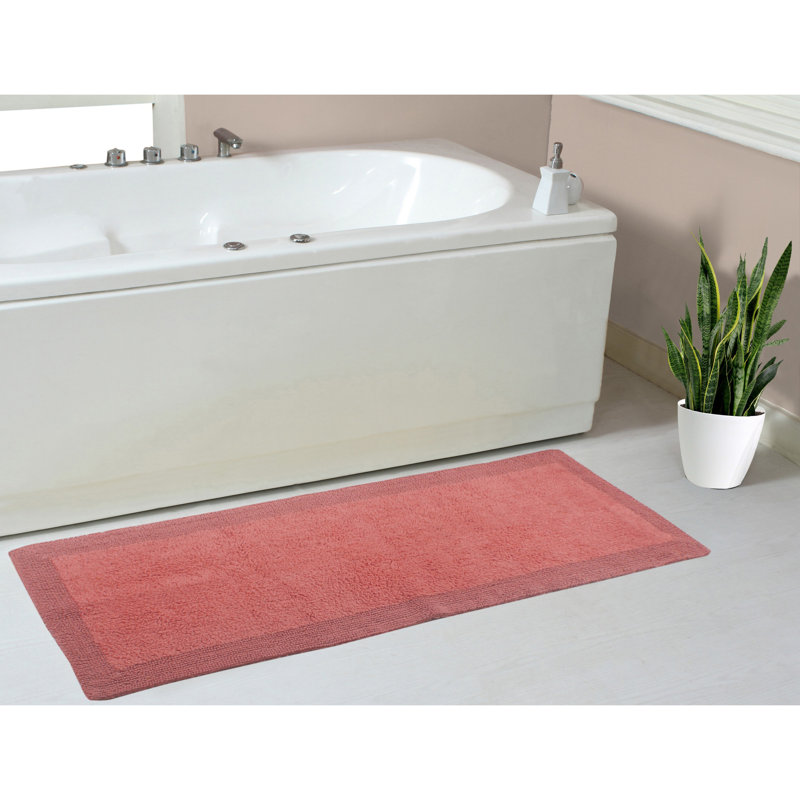 Bruss Luxury Solid Color Bath Rug Reversible, Coral, 21" W x 54" L