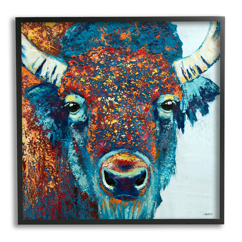 Bison regardant de près la faune, estampe numérique par Jen Seeley, H 12 po x l 12 po x P 1,5 po, Giclée encadrée noir minuit