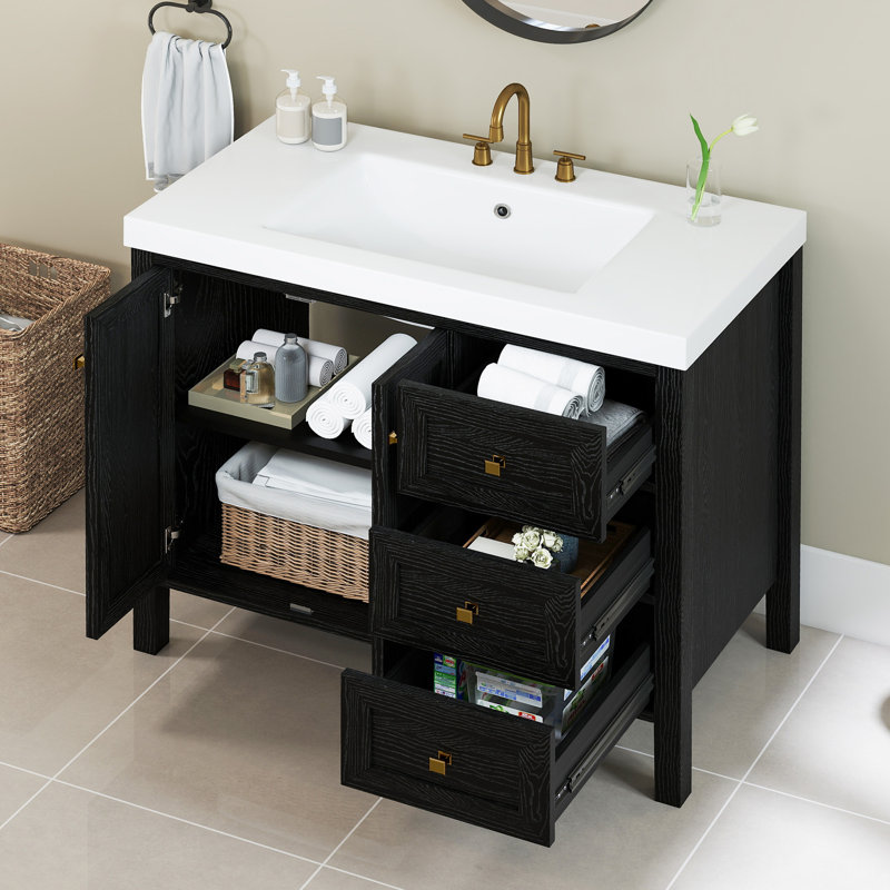 42" Bathroom Vanity With Resin Sink Set, Black
