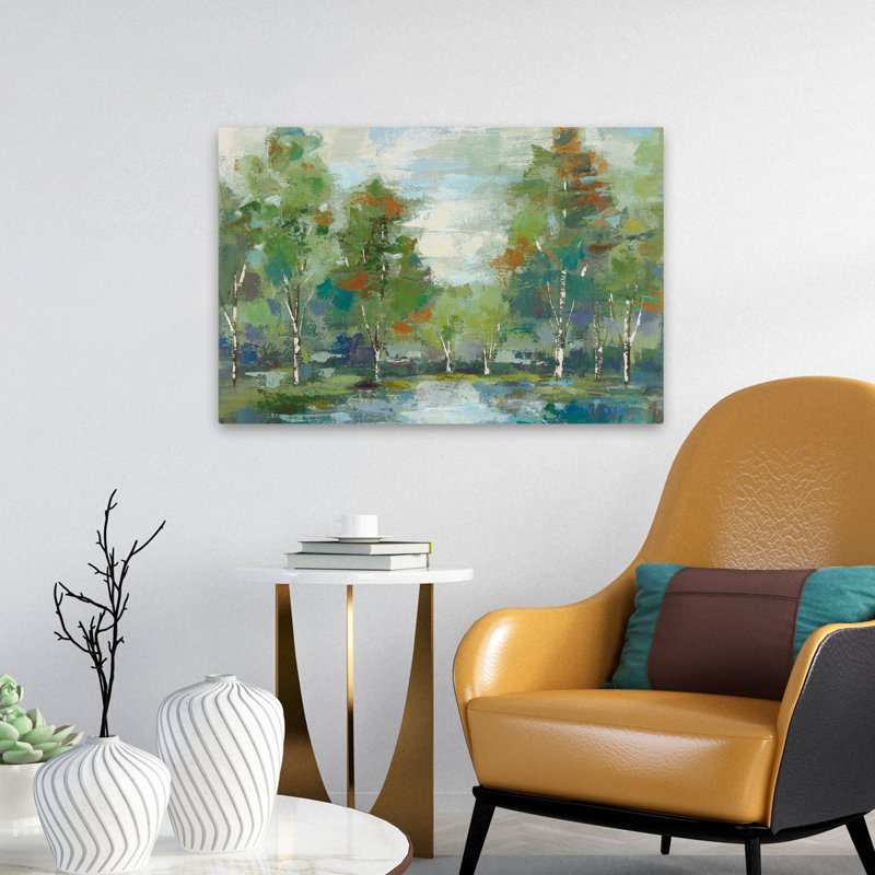 Forêt à l'aube, culture turquoise - forêt bleue, lac vert, H 24 po x l 16 po