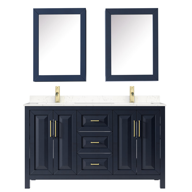 Daria 60'' W Double Vanity, Dark Blue, Brushed Gold