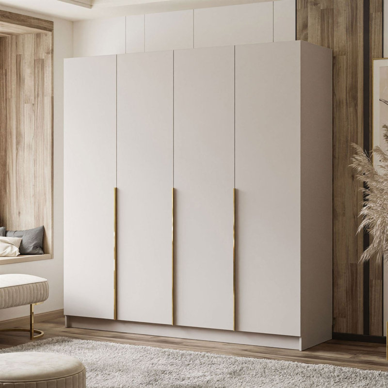 4 Door Manufactured Wood Wardrobe, gold handles