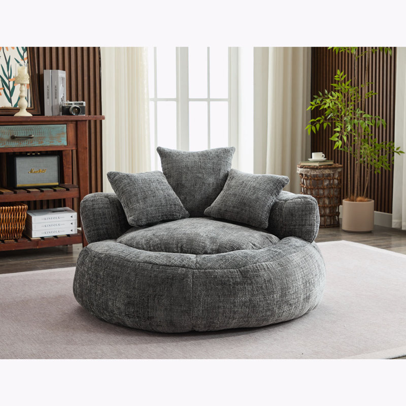 Bean Bag Lazy Sofa with Ultra Soft Chenille Cover, Gray Chenille