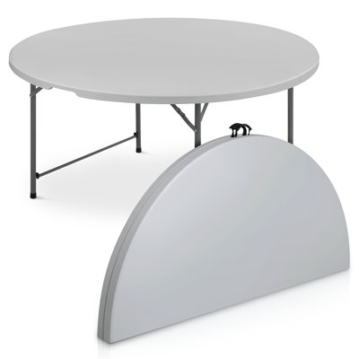 Round Foldable Plastic Table Collapsible Circular Steel Frame with Carry Handle
