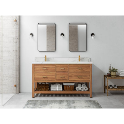 Parker Teak 60'' Double Bathroom Vanity Set -  Willow Collections, PRK_TK_GLD_CA_LZ_60D