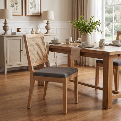Farmhouse Rattan Dining Chairs Set of 2, Mid Century Modern Kitchen & Dining Room Chairs, Cane Upholstered Kitchen Side Chair with Natural Hardwood Frame
