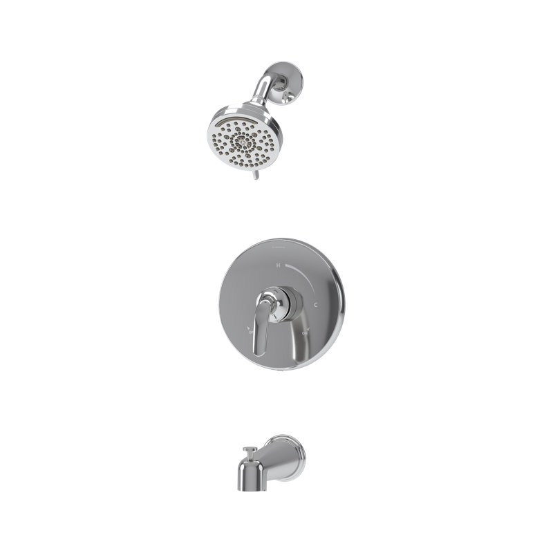 Ensemble de garniture de baignoire et douche à fixation murale Elm avec levier inverseur, Chrome poli