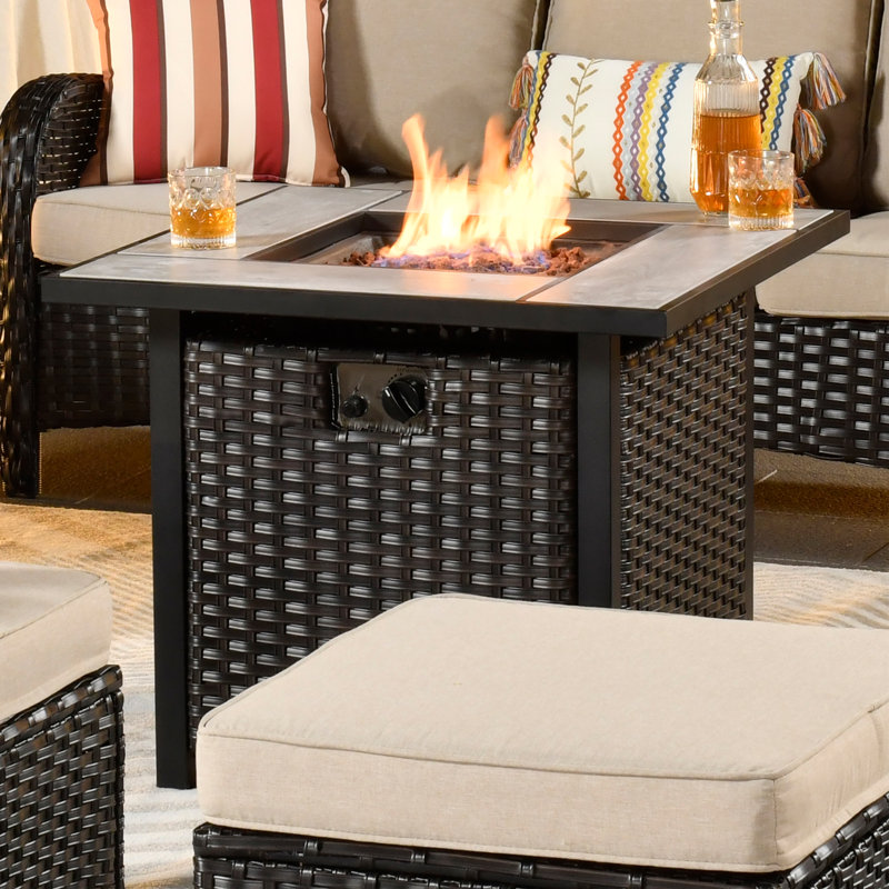 Gilgardo Wicker 7 - Person Patio Conversation Set with Cushions, Beige, Yes