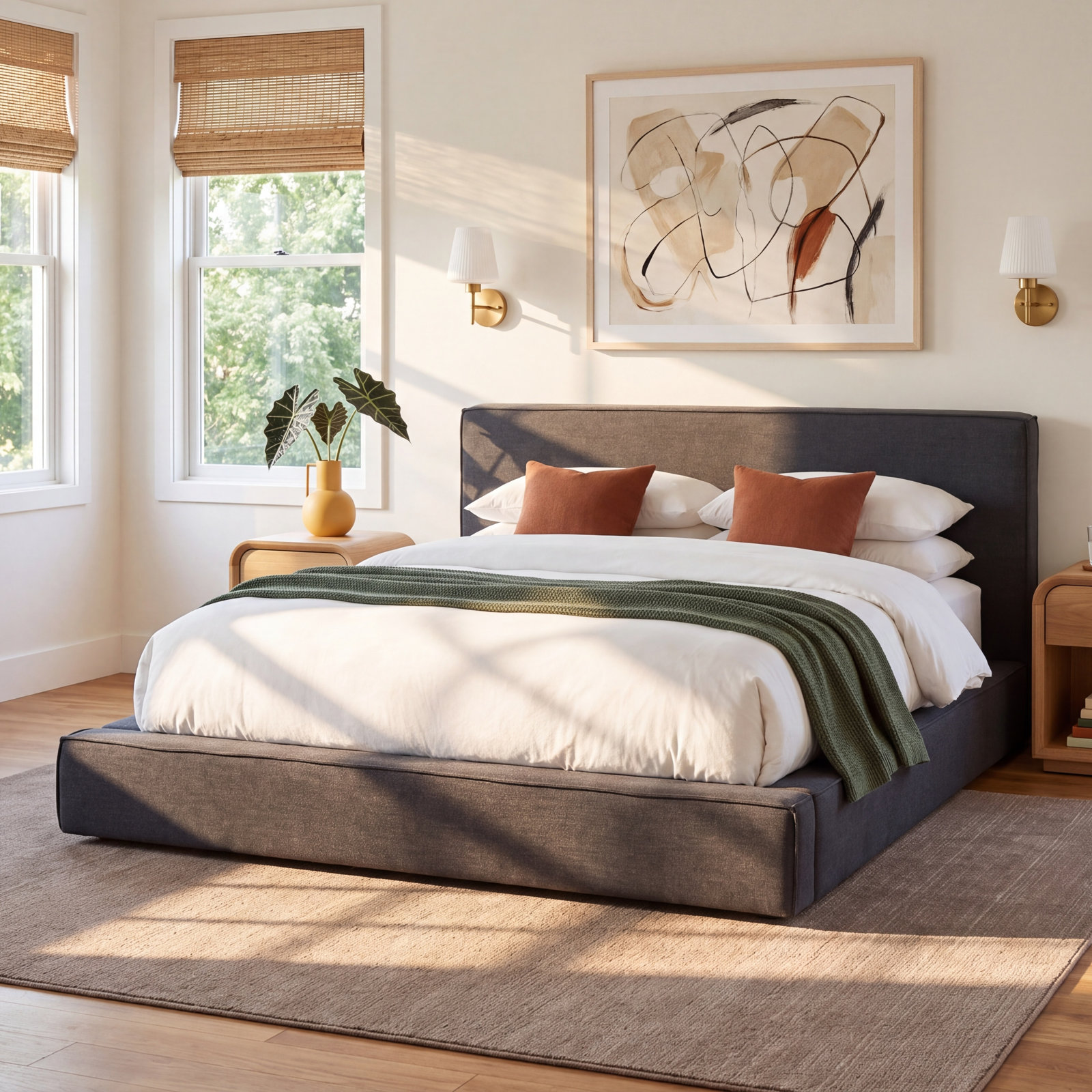 Corda Linen Upholstered Bed, King, Black