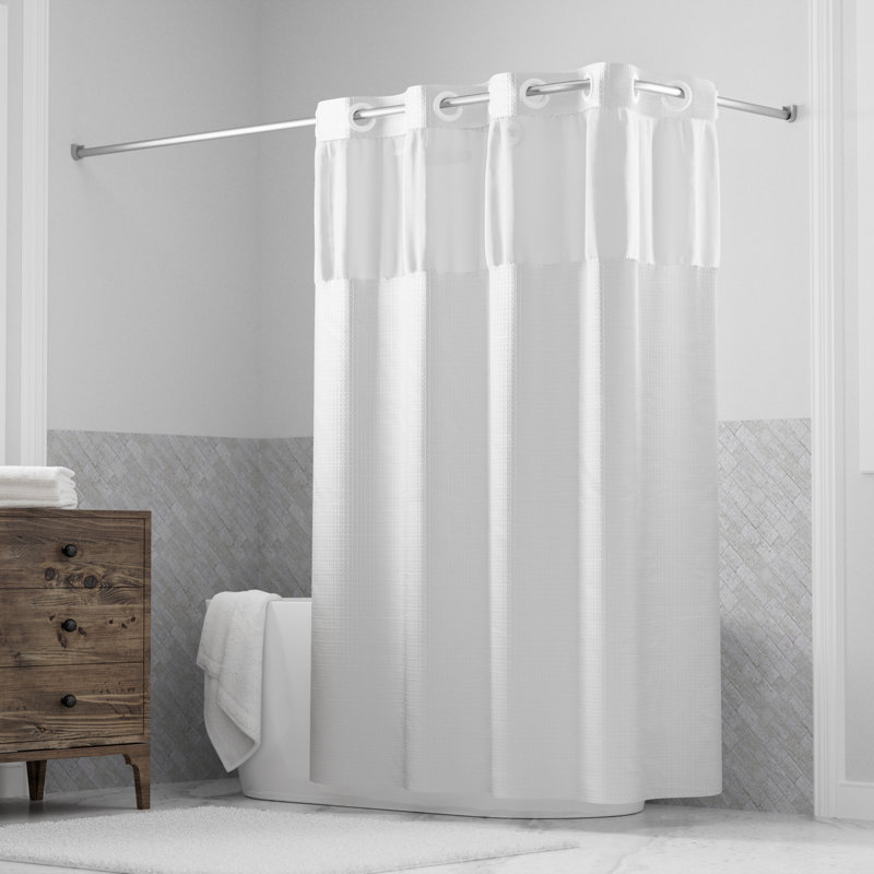 Hookless Waffle Shower Curtain, 3-in-1 Shower Curtain with Sheer Top Window and Flex-on Rings, It's a Snap! Fabric Liner with Magnets, 71 In Wide x 74 In Long