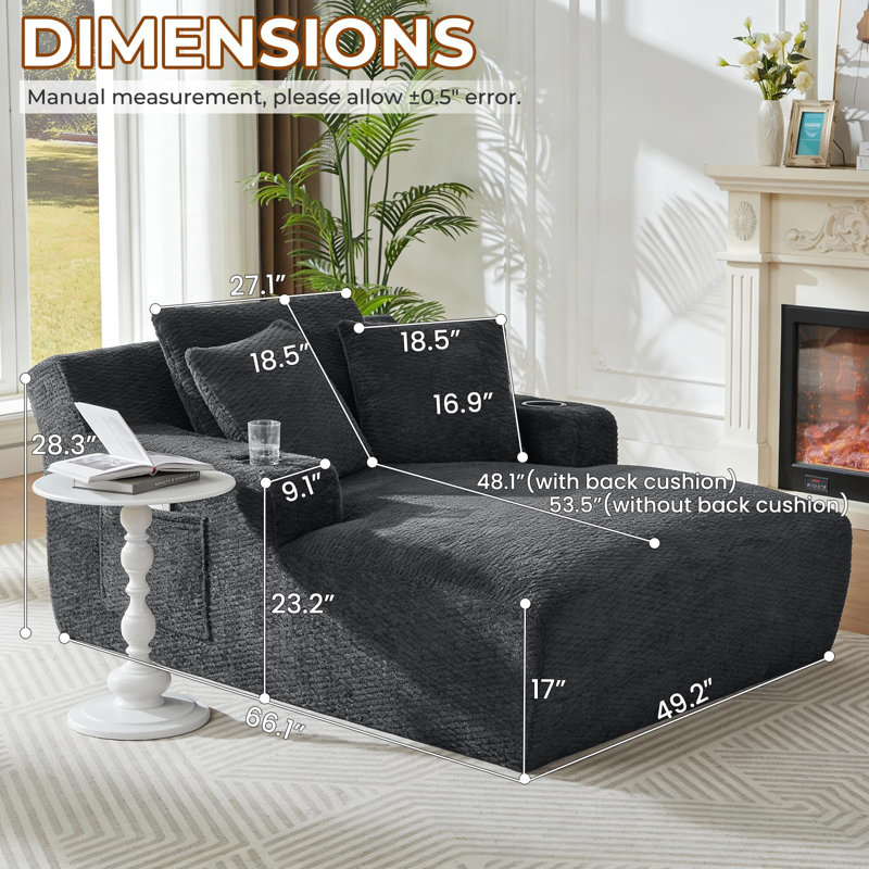 Boneless Oversized Chaise Lounge Chair - Upholstered Couch Cloud Boneless Chair,Deep Seat Sleeper Sofa with Cup Holders and Side Pockets,Comfy Reading Chair for Living Room