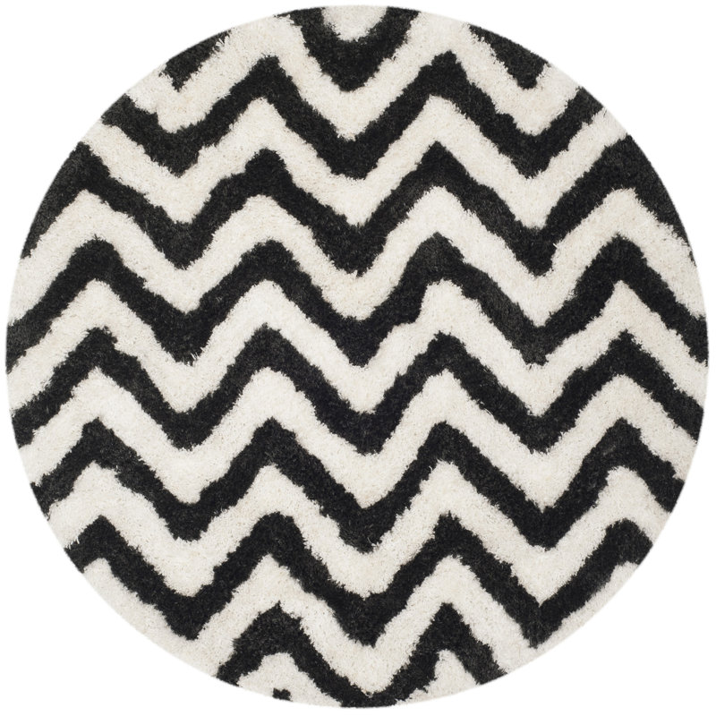 Barcelona Shag Hand Tufted Performance Chevron Rug, Round 5'