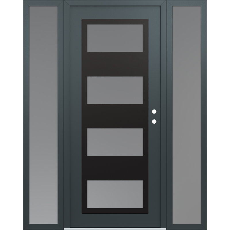 Panneau d'entrée en acier noir anthracite / anthracite avec 2 panneaux latéraux pré-suspendus, L 60 po x H 80 po, Gelé