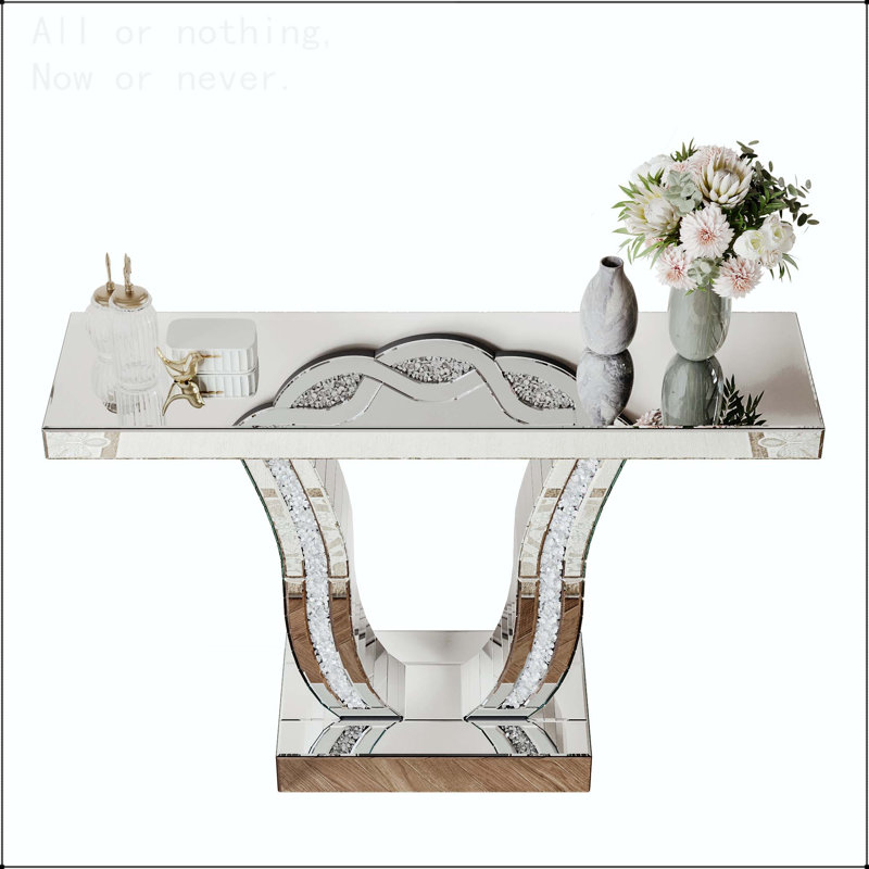 Table d'entrée pleine grandeur à miroir, Base courbée recouverte de pierre