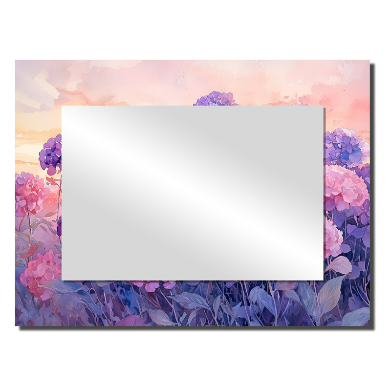 Hydrangea Field At Dusk II - Miroir mural décoratif floral - imprimé sur métal, 24 po x 32 po