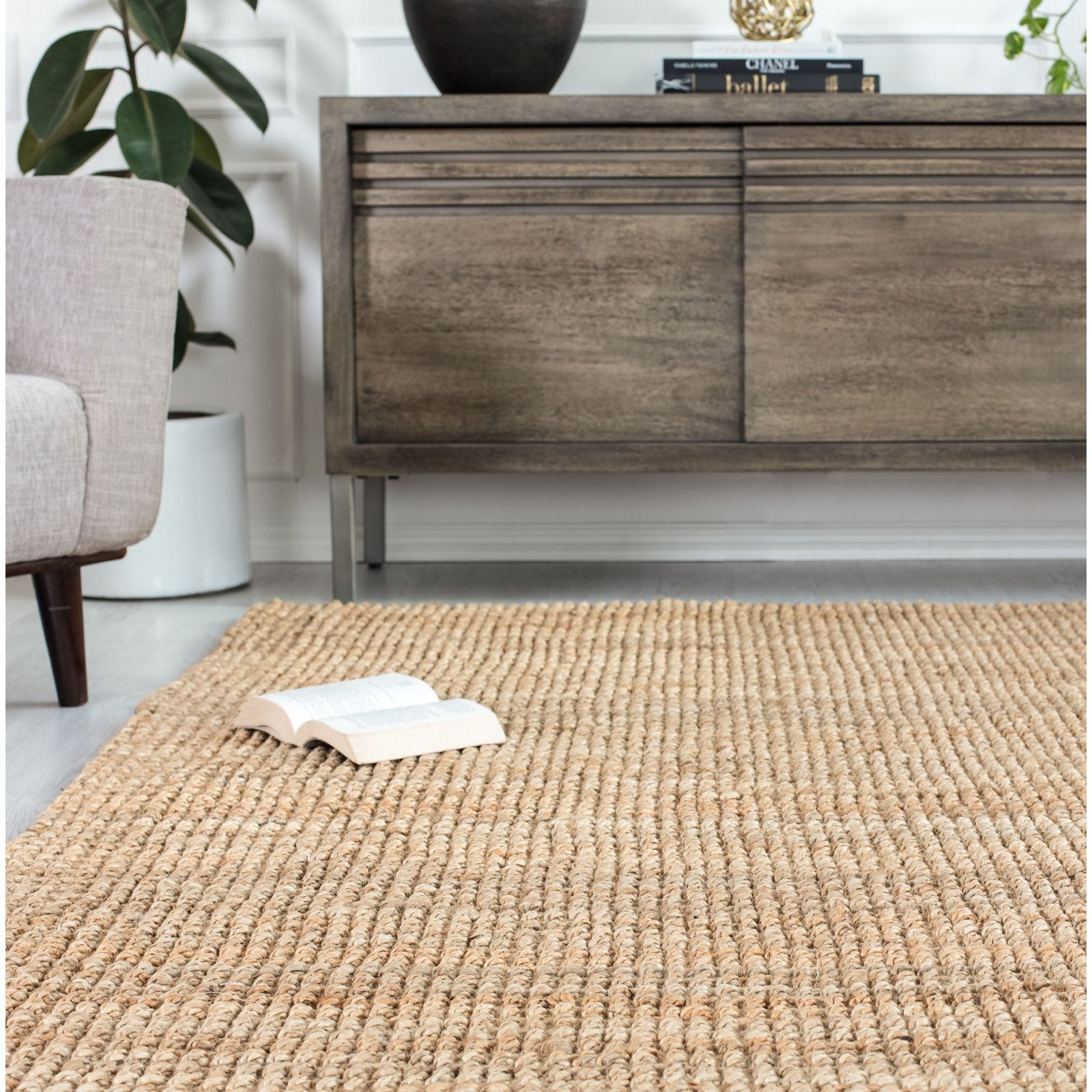 Asta Natural Hand-Loomed Jute Rug, Square 6'