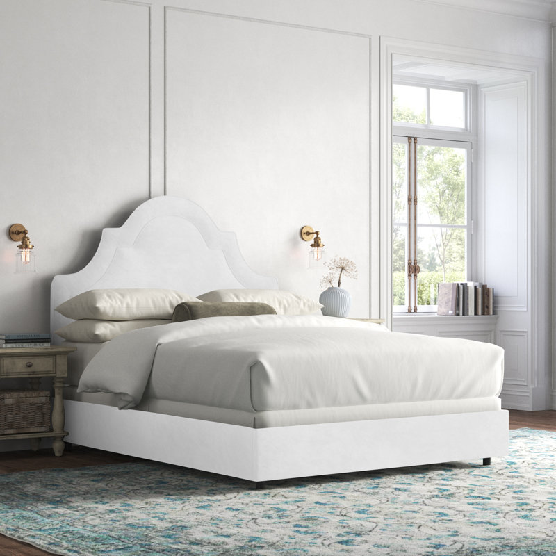Avione Upholstered Standard Bed, Full, Classic White Velvet