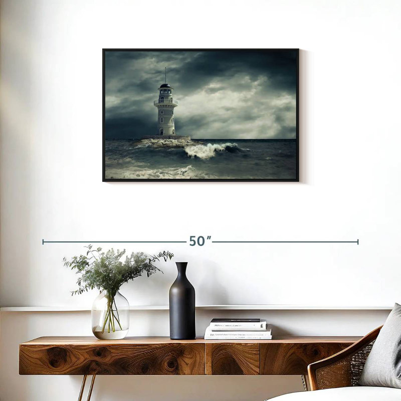 Lighthouse Under Storm Clouds, Floating Frame Black, 31" X 21"