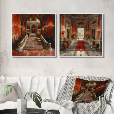 Ensemble de 2 pièces d'opéra rouge et or rouge - Opéra, art mural industriel pour le salon