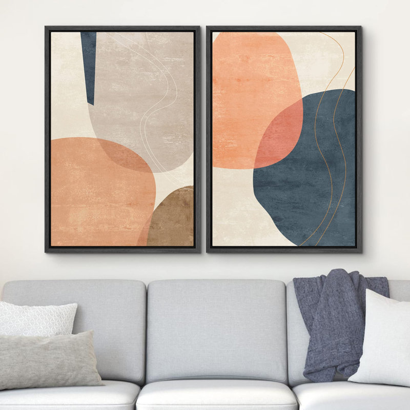 «1960s Retro Pastel Color Blocks Abstract Geometric Modern Art Wall Decor Artwork Relax Calm 2 pièces, H 24 po x l 16 po