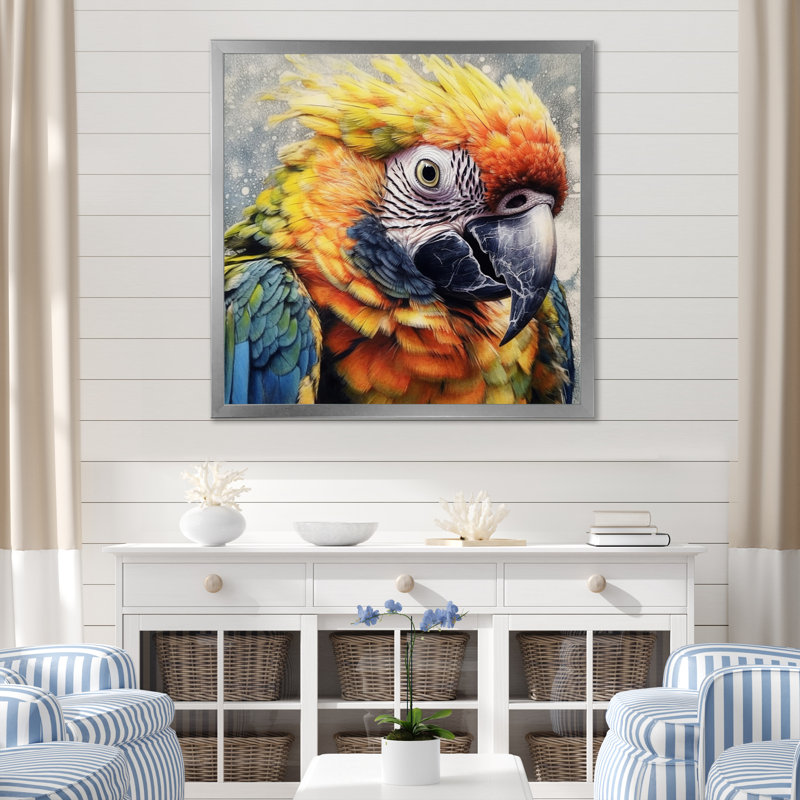 Perroquet tropical au paradis I sur toile, H 16 po x l 16 po x P 1 po, Cadre simple argenté