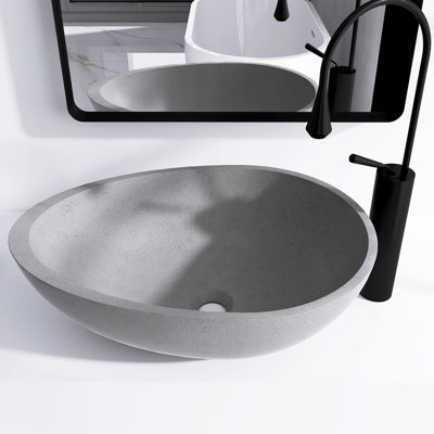 Cement Gray Egg Shape Vessel Bathroom Sink -  JimsMaison, JMAOBS05-2115