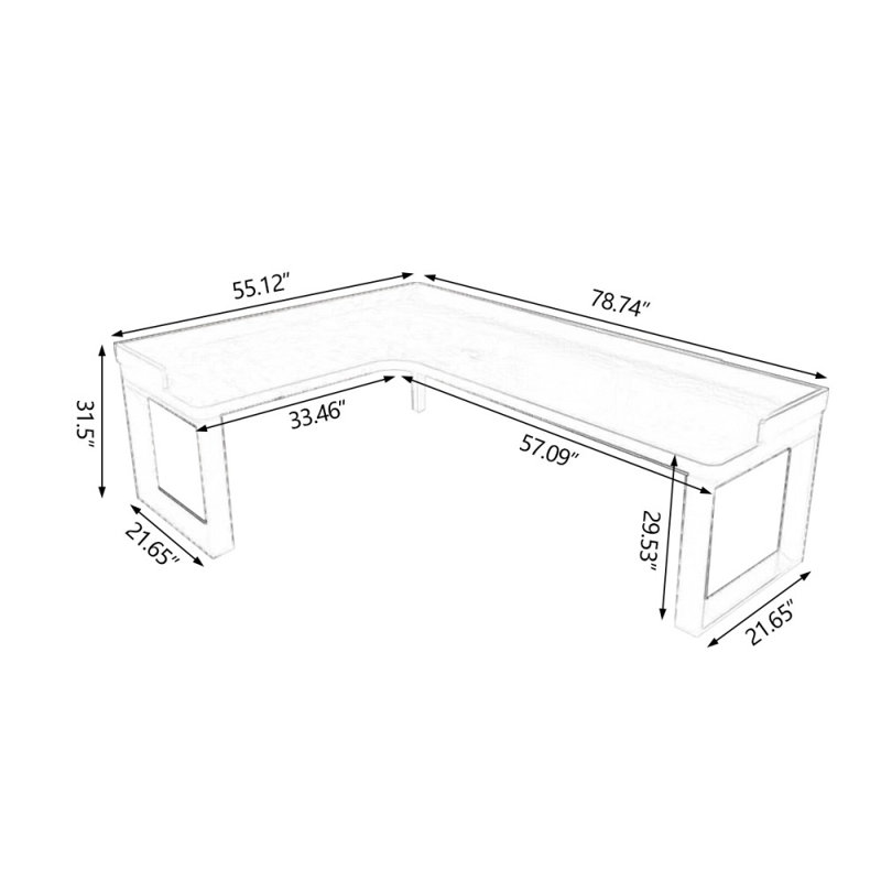 Bureaux rectangulaires en bois massif brun clair, H 29,53 po x l 78,74 po x P 55,12 po, Retour à gauche