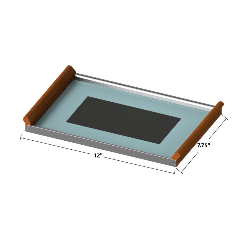Rectangular Glass Ottoman Tray - 304 Stainless Steel & Solid Wood Oak Decorative Tray