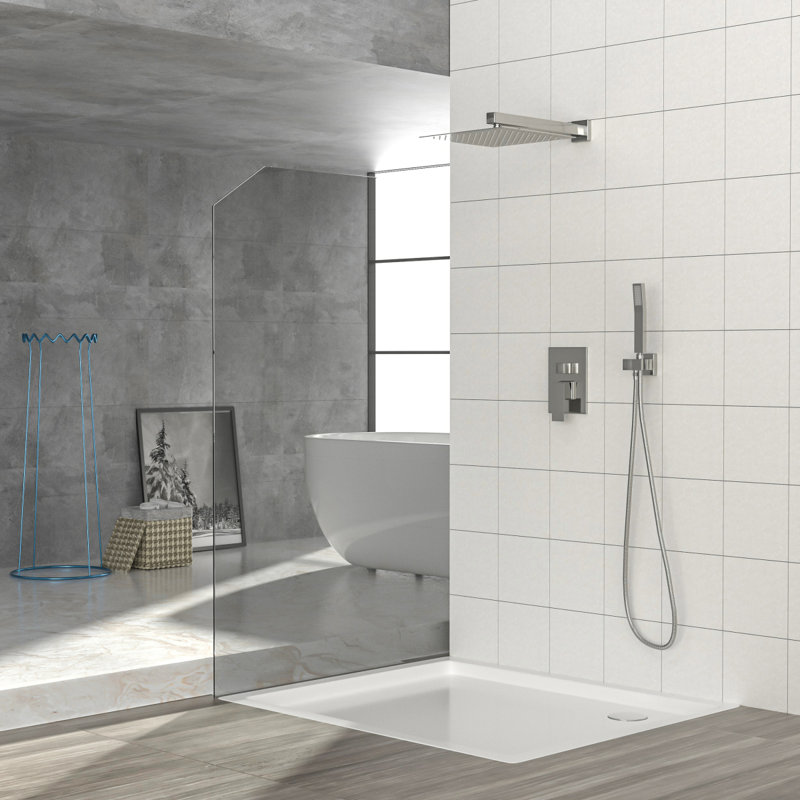 Dual Shower Head  10 Inch Wall Mounted Square Shower System With Roughin Valve, Brushed Nickel, Brushed Nickel