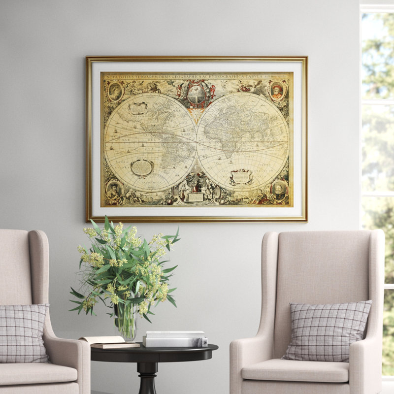 «Parchment Treasue Map», impression, H 30 po x l 42 po x P 1,5 po, Cadre doré