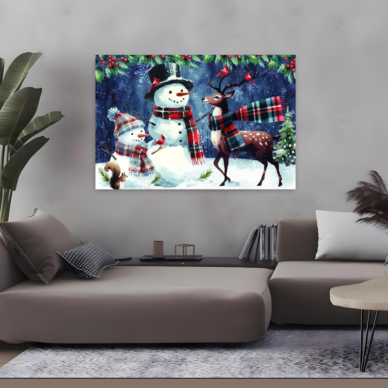 Christmas Snowmen With Reindeer, H 32 po x l 48 po