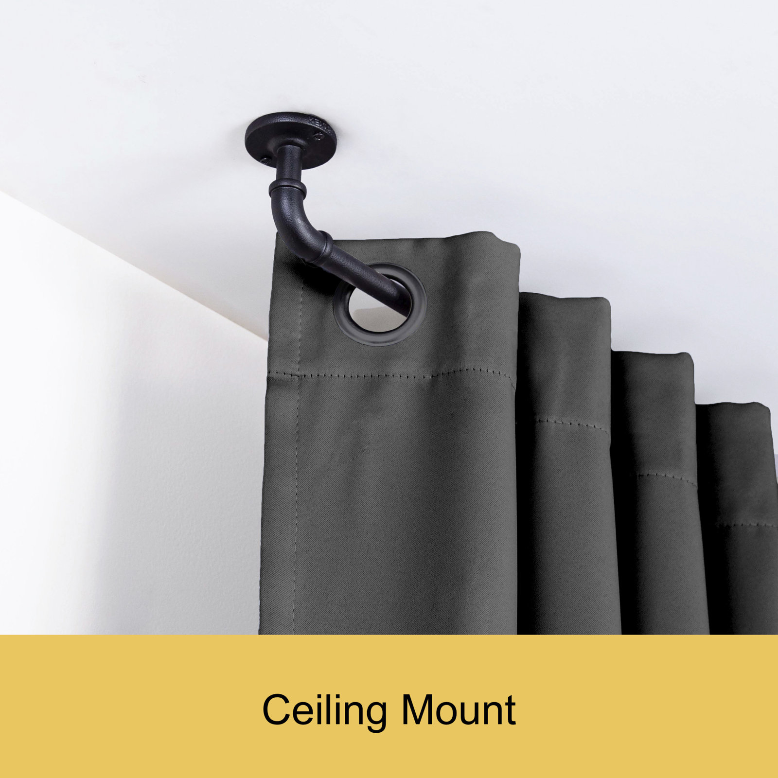 Kincaid Adjustable 0.63" Single Curtain Rod, 28" - 48", Black