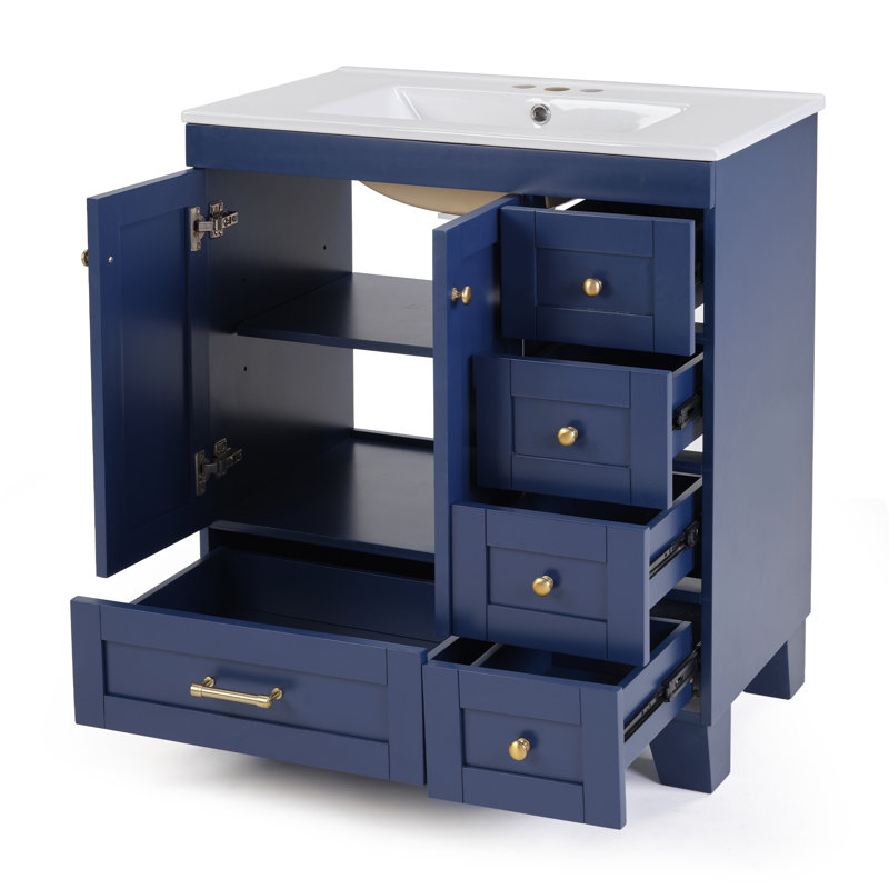 Meuble-lavabo 30 po avec lavabo en céramique, Bleu