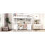 Lit mezzanine double avec bureau, armoires, tiroirs et plateau de chevet, station de charge, blanc-539623649