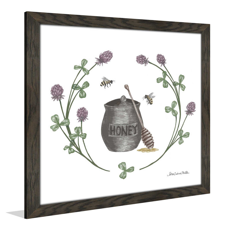 «Happy to Bee Home IV», reproduction de dessin, H 21,5 po x l 21,5 po x P 0,75 po, Cadre chocolat patiné