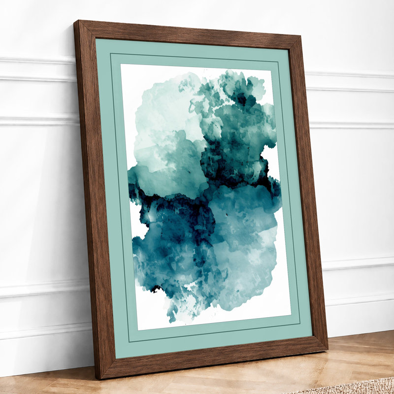 Teal Depths Abstract - Framed Print, A2 - 59.4 x 42.0 cm, Walnut