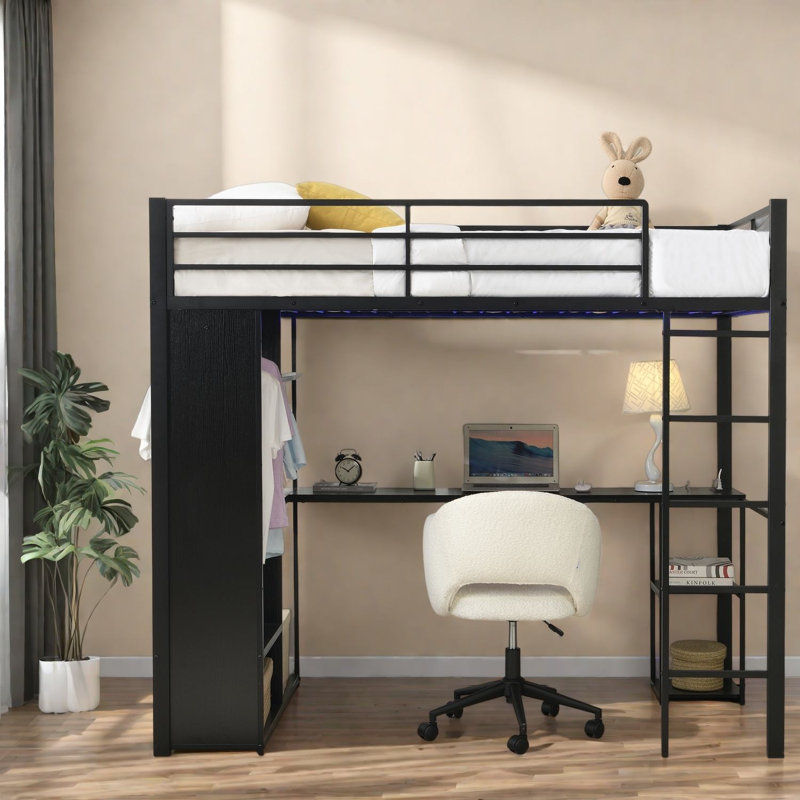 Lits multifonctionnels avec rangement, loft moderne en acier et panneau de fibres à densité moyenne pour petites pièces