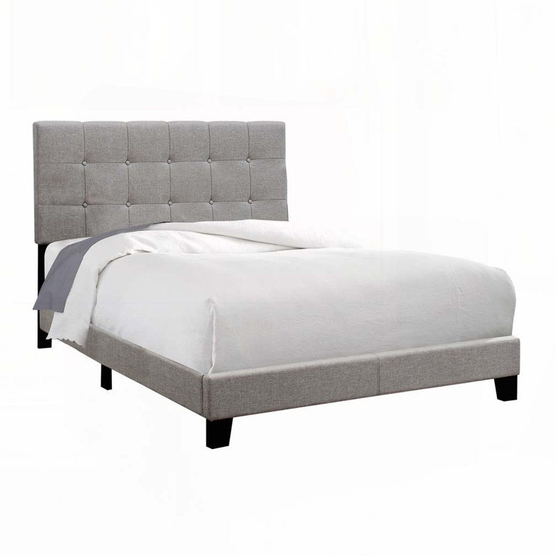 Lit plateforme en tissu d'ameublement, Gris, Lit double