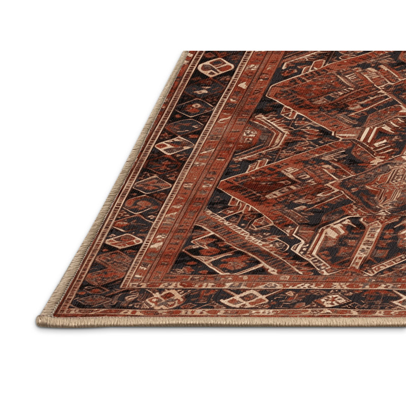 Machine Washable Persian Brown Area Rug, Round 6'