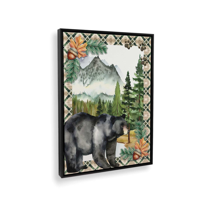 «Black Bear in Woods» par Nicole DeCamp, reproduction d'art, Toile avec cadre, Noir, L 18 po x H 24 po